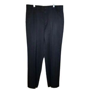 Perry Ellis Career Pants Sz 36/32  Office Dress Black Pinstripe Flat Front‎